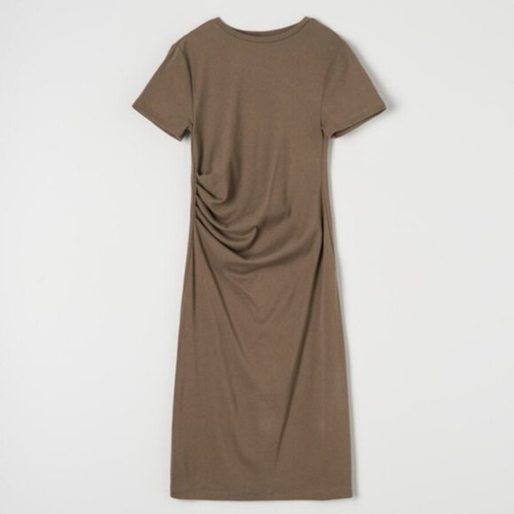 Caara light brown 100% cotton short sleeve midi dress size L - Picture 1 of 5